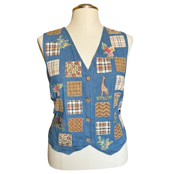 Vintage Jackets & Blazers - Studio Collection Patchwork Embroidered Animal Mixed Media Vintage Fall Vest